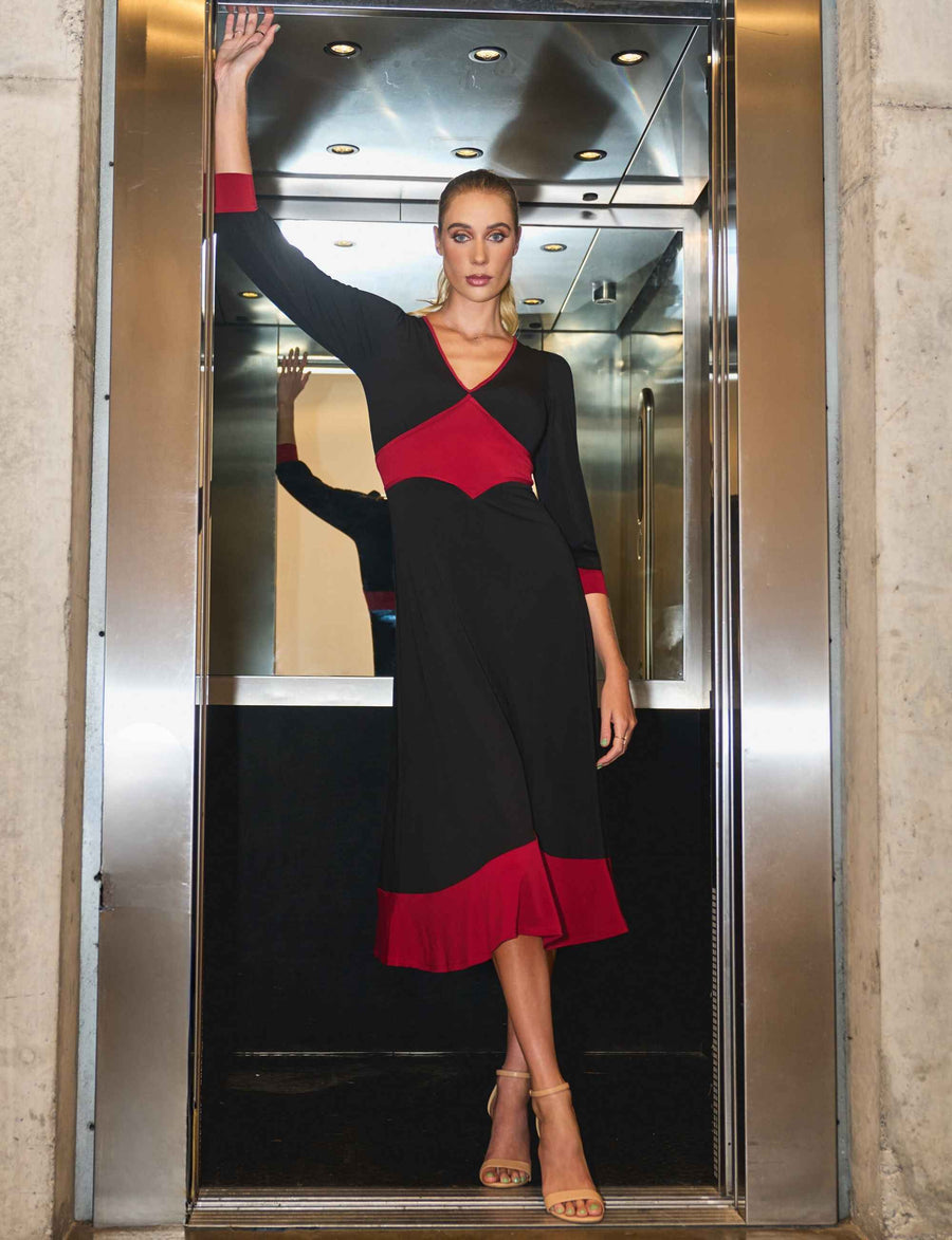 Elle Magenta 'Little Black Dress' Fit and Flare Midi FINAL SALE