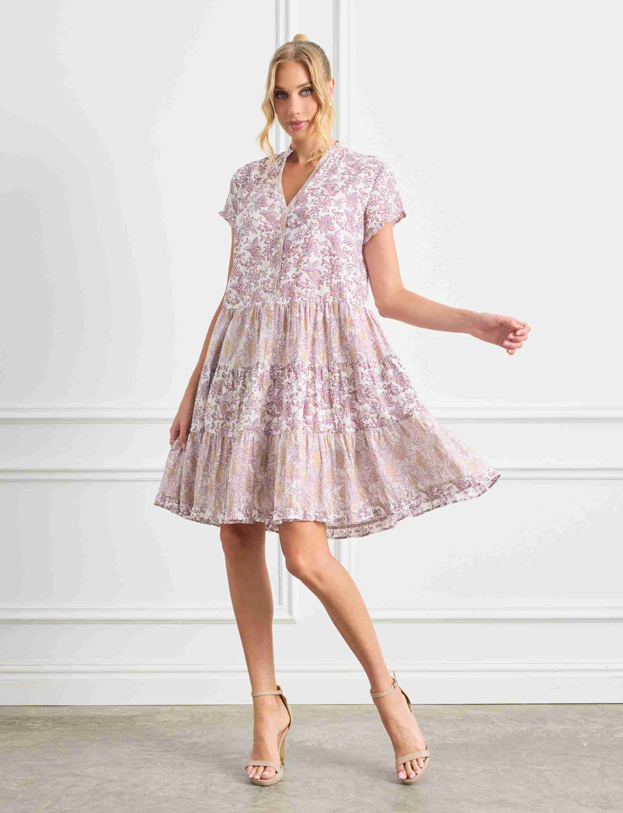Simone 'Jacaranda' Tiered Shift Shirtdress