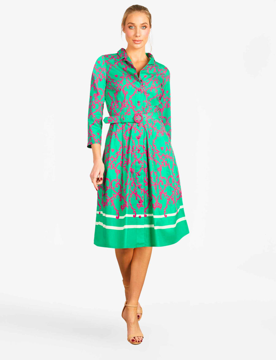 Grazia 'Amalfi Affair' Green/Pink Shirtdress with Belt