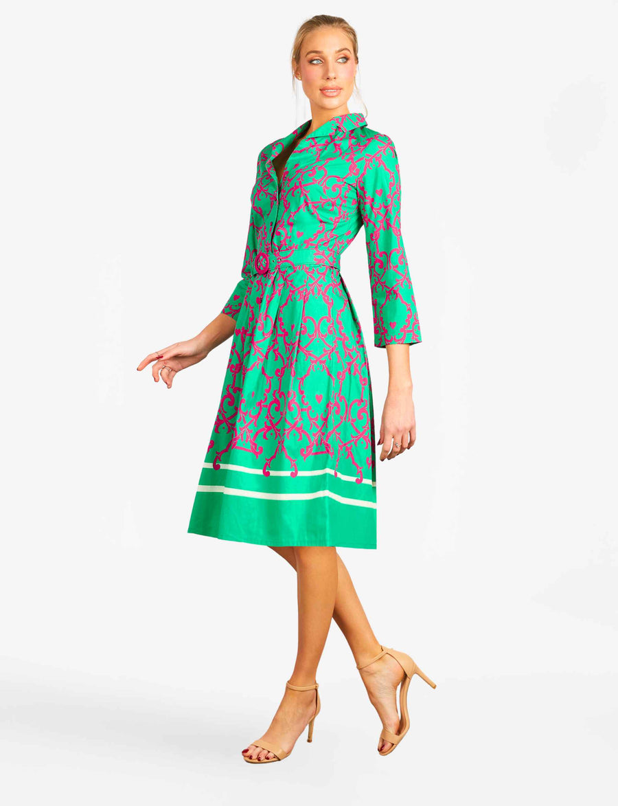 Grazia 'Amalfi Affair' Green/Pink Shirtdress with Belt