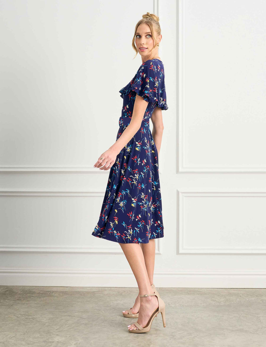 Lucie 'Dashing Daisies' Knee Length Dress with Cape