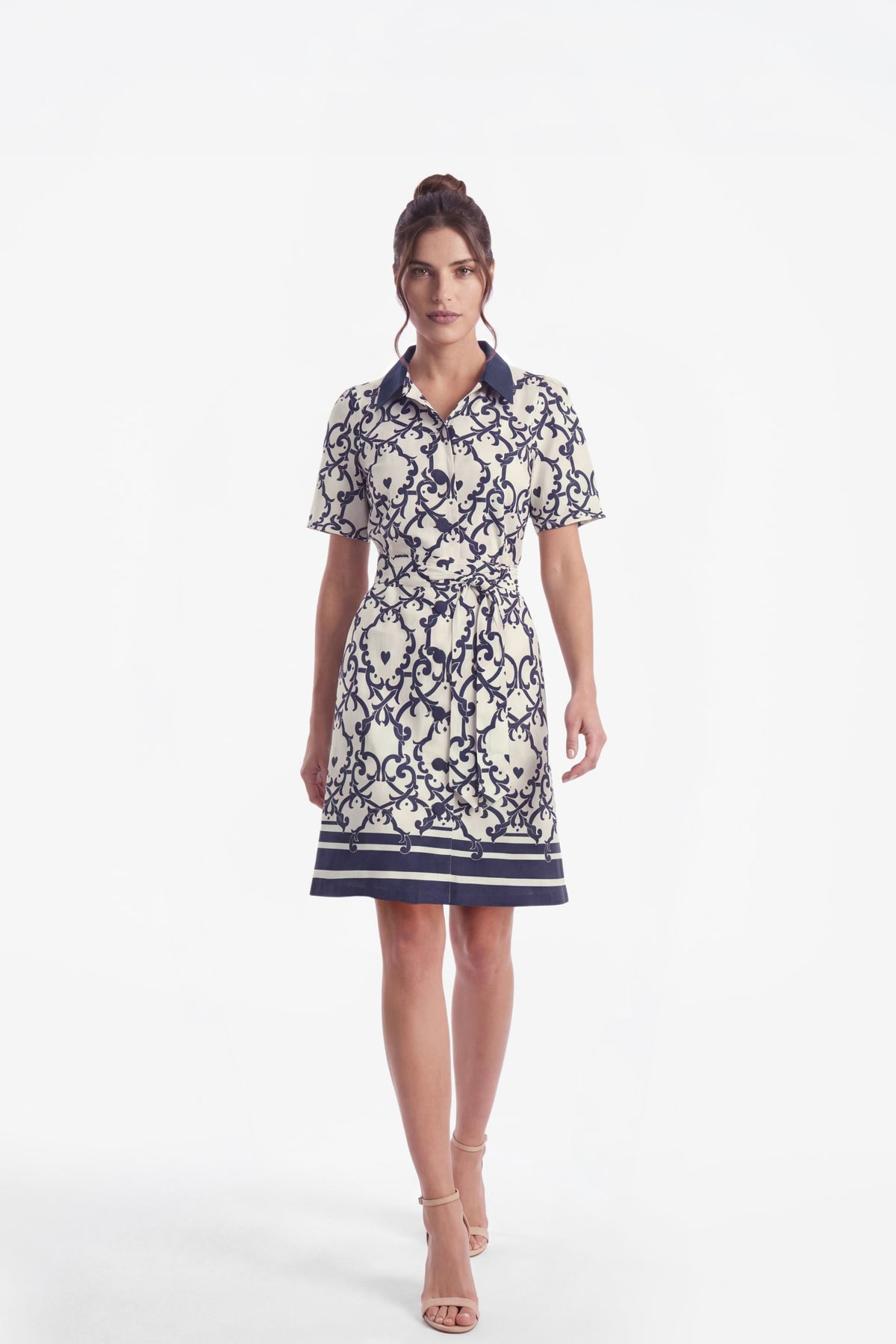 Ginevra Belted Short Sleeve Shirt Dress - Navy 'Amalfi Affair'