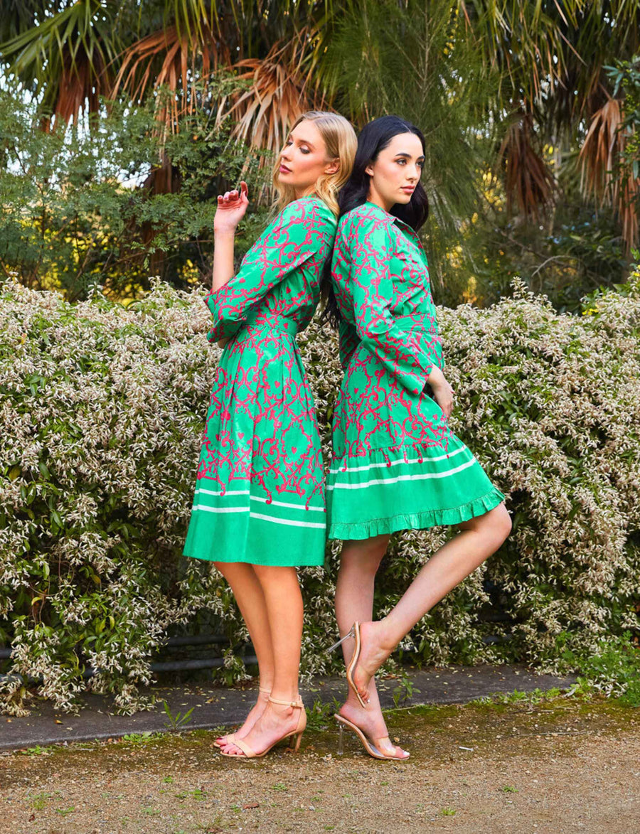 Grazia 'Amalfi Affair' Green/Pink Shirtdress with Belt