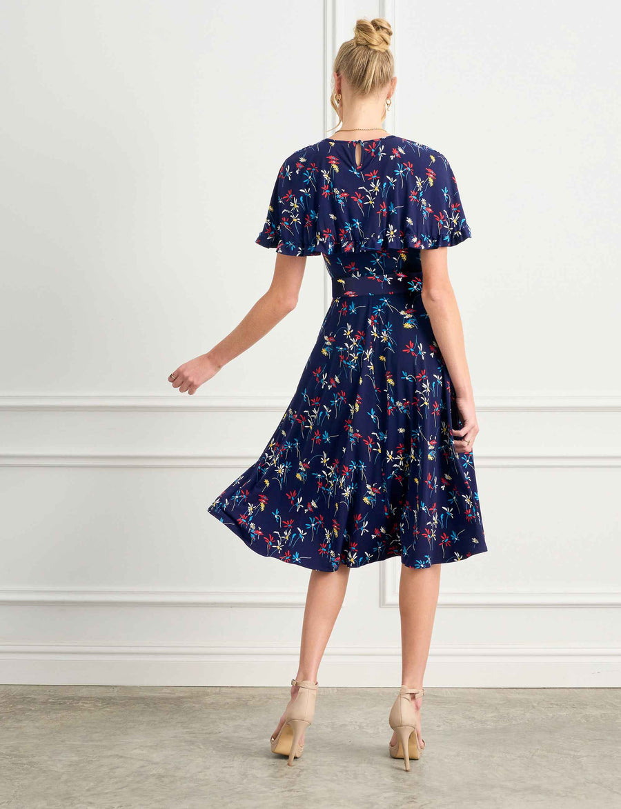 Lucie 'Dashing Daisies' Knee Length Dress with Cape