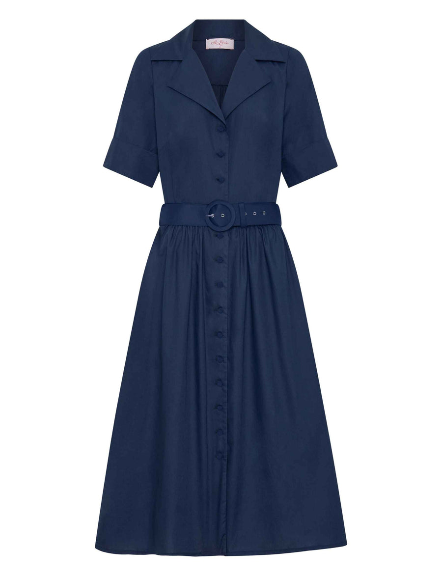 Alisha 'Navy' 100% Cotton Shirtdress