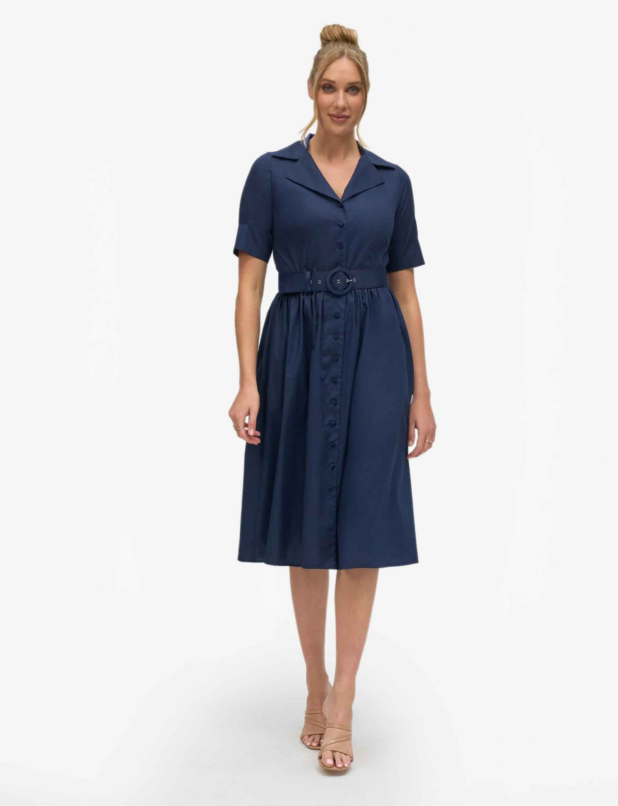 Alisha 'Navy' 100% Cotton Shirtdress