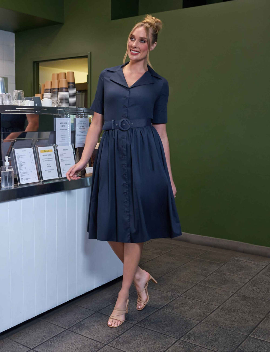 Alisha 'Navy' 100% Cotton Shirtdress