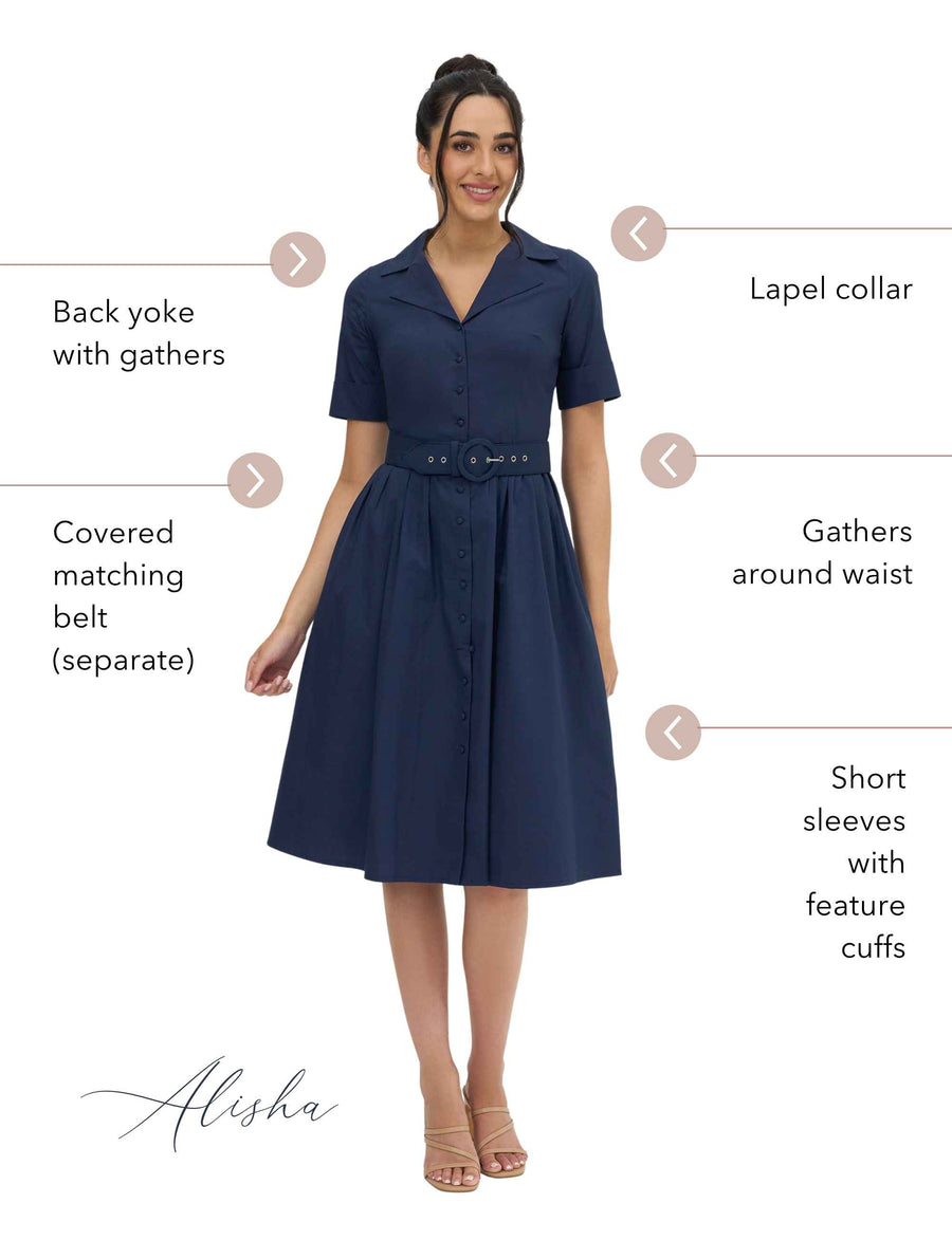 Alisha 'Navy' 100% Cotton Shirtdress