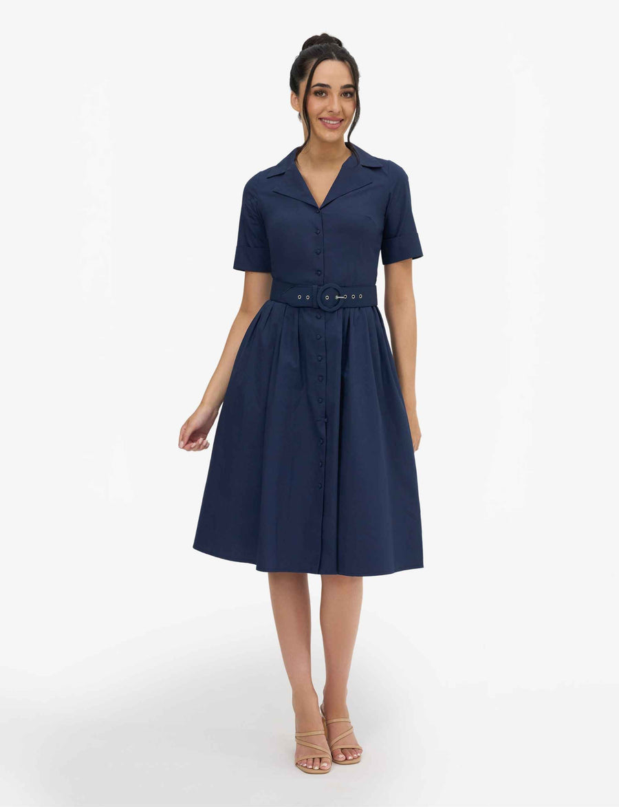 Alisha 'Navy' 100% Cotton Shirtdress