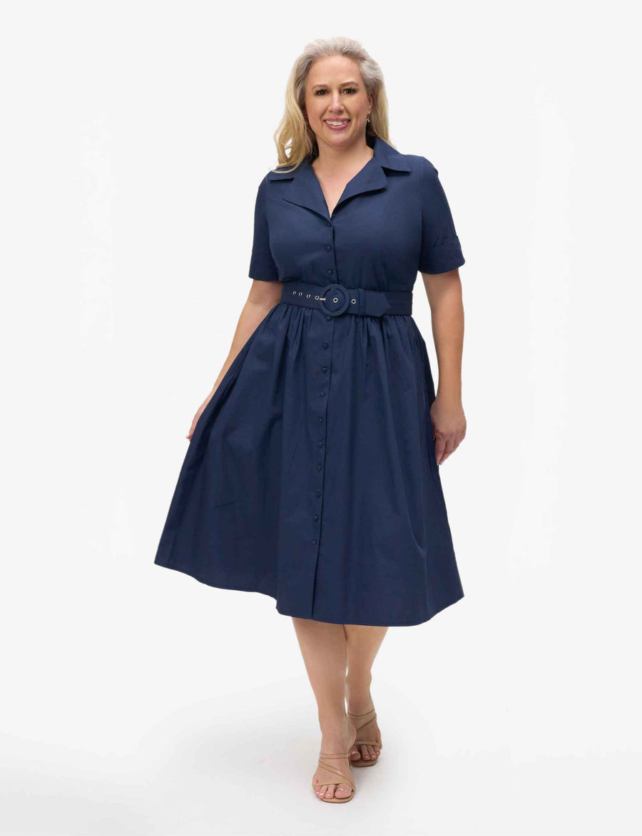 Alisha 'Navy' 100% Cotton Shirtdress