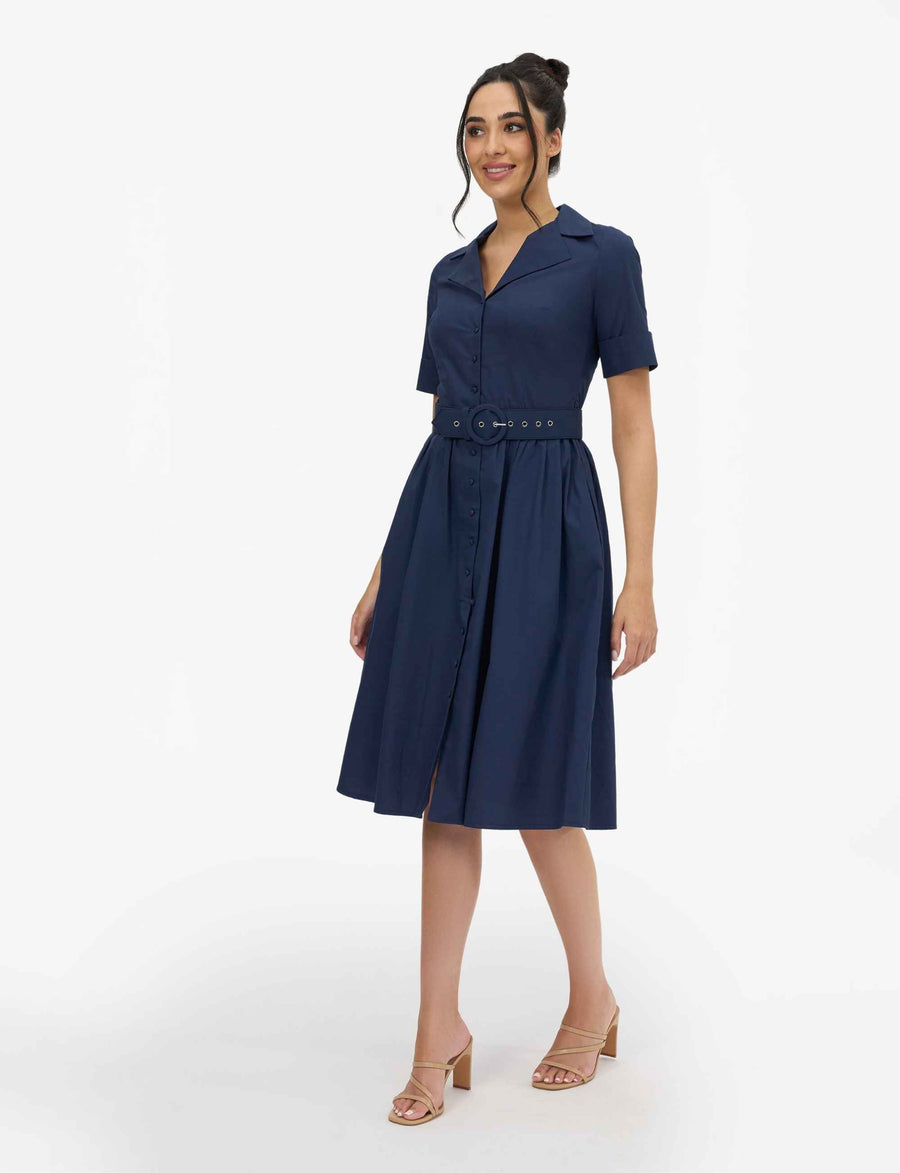 Alisha 'Navy' 100% Cotton Shirtdress