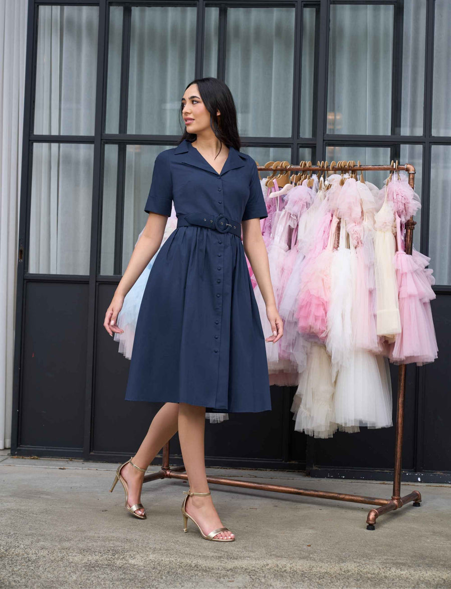 Alisha 'Navy' 100% Cotton Shirtdress