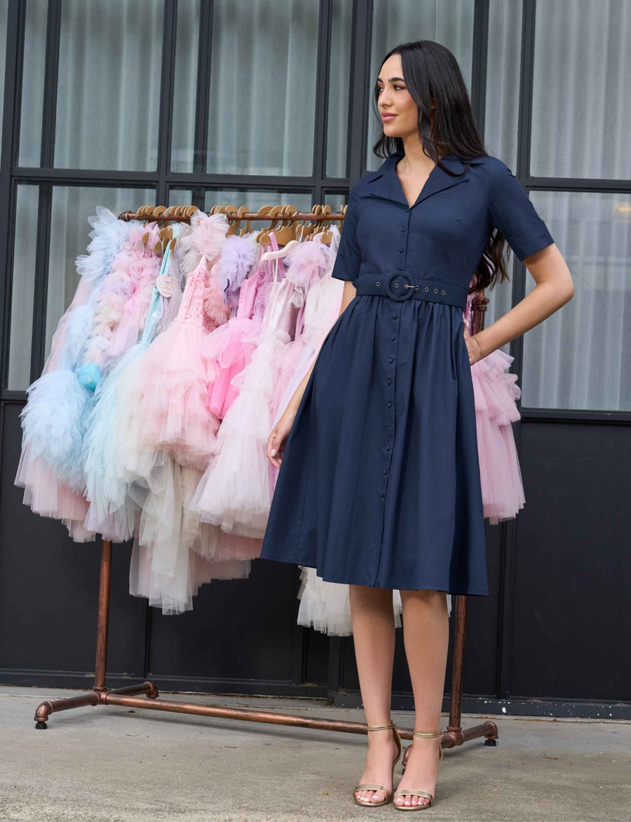 Alisha 'Navy' 100% Cotton Shirtdress