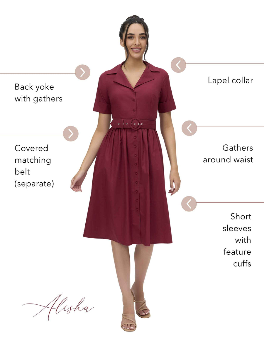 Alisha 'Red Berry' 100% Cotton Shirtdress