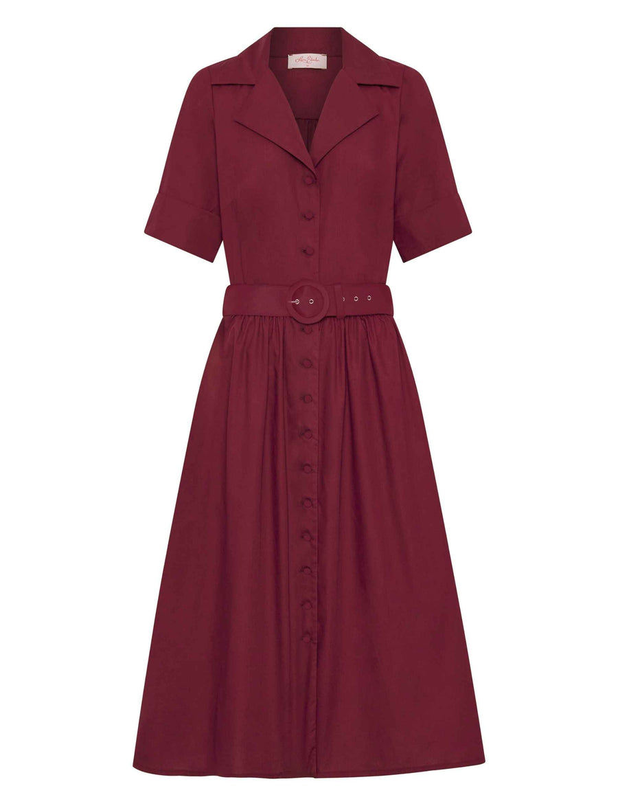 Alisha 'Red Berry' 100% Cotton Shirtdress