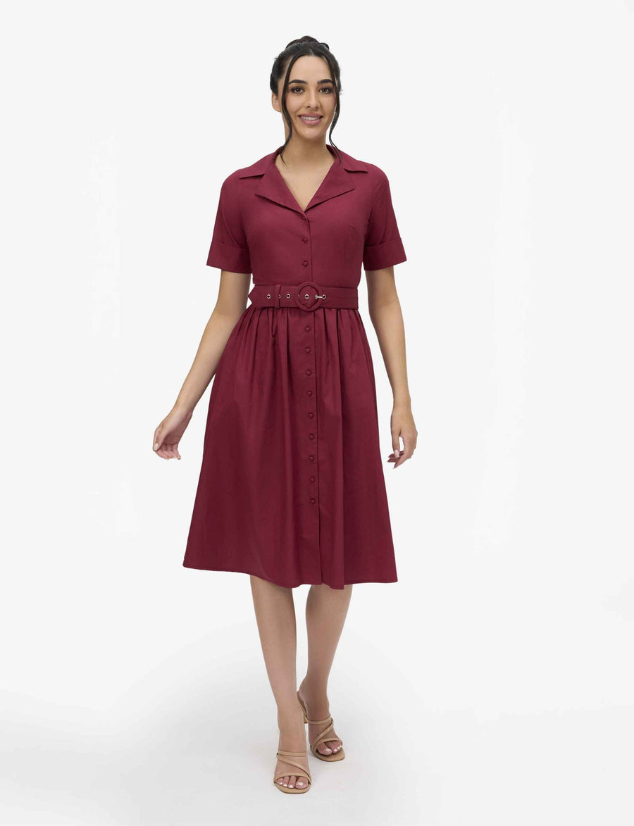 Alisha 'Red Berry' 100% Cotton Shirtdress