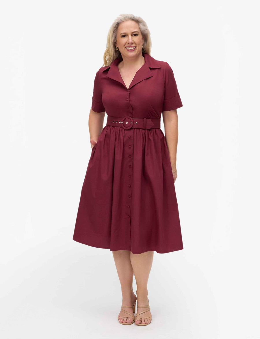 Alisha 'Red Berry' 100% Cotton Shirtdress