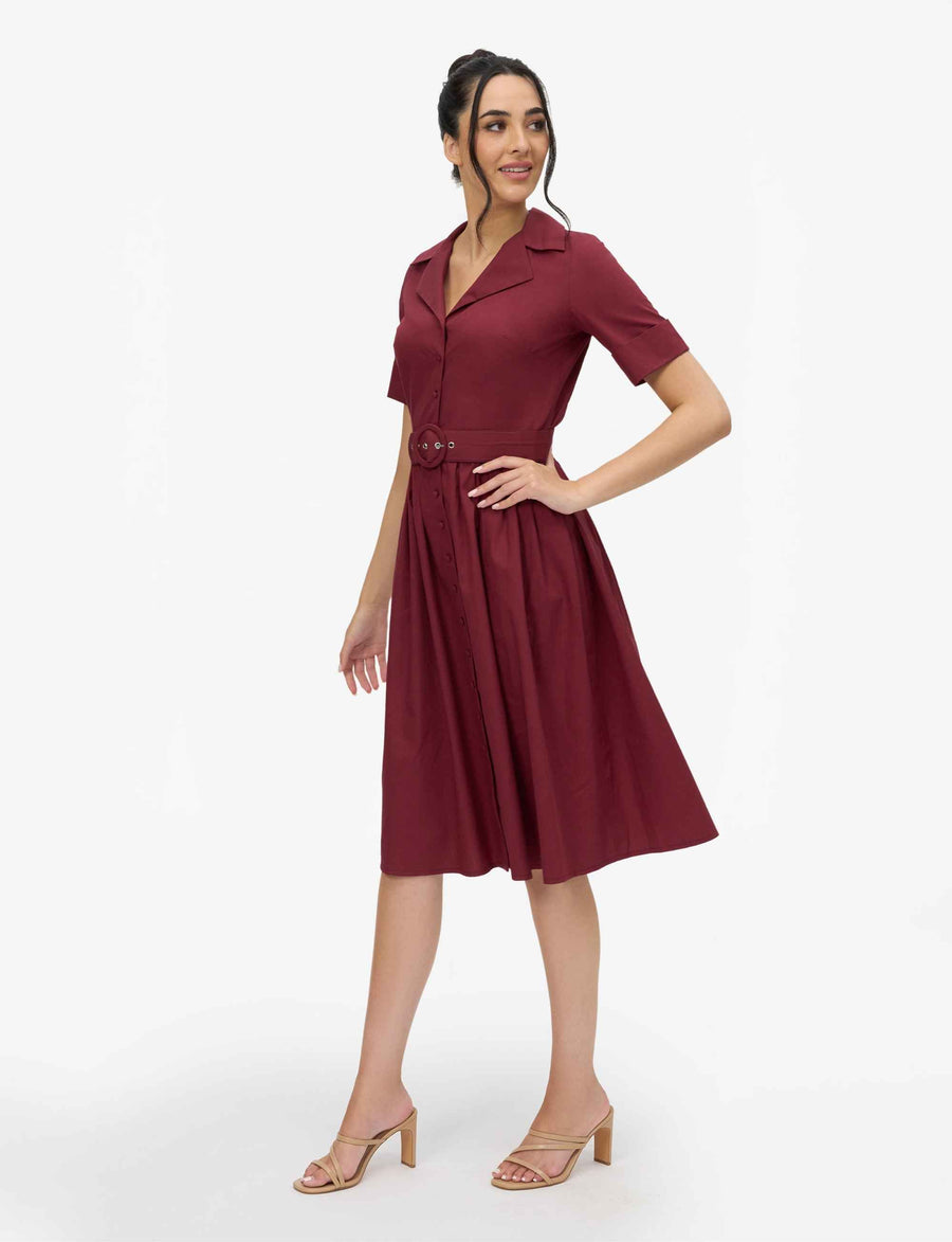 Alisha 'Red Berry' 100% Cotton Shirtdress