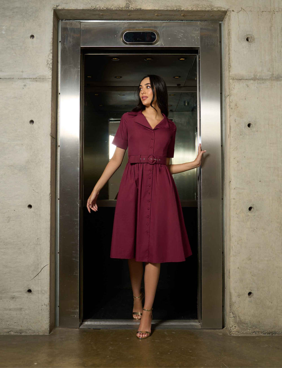Alisha 'Red Berry' 100% Cotton Shirtdress