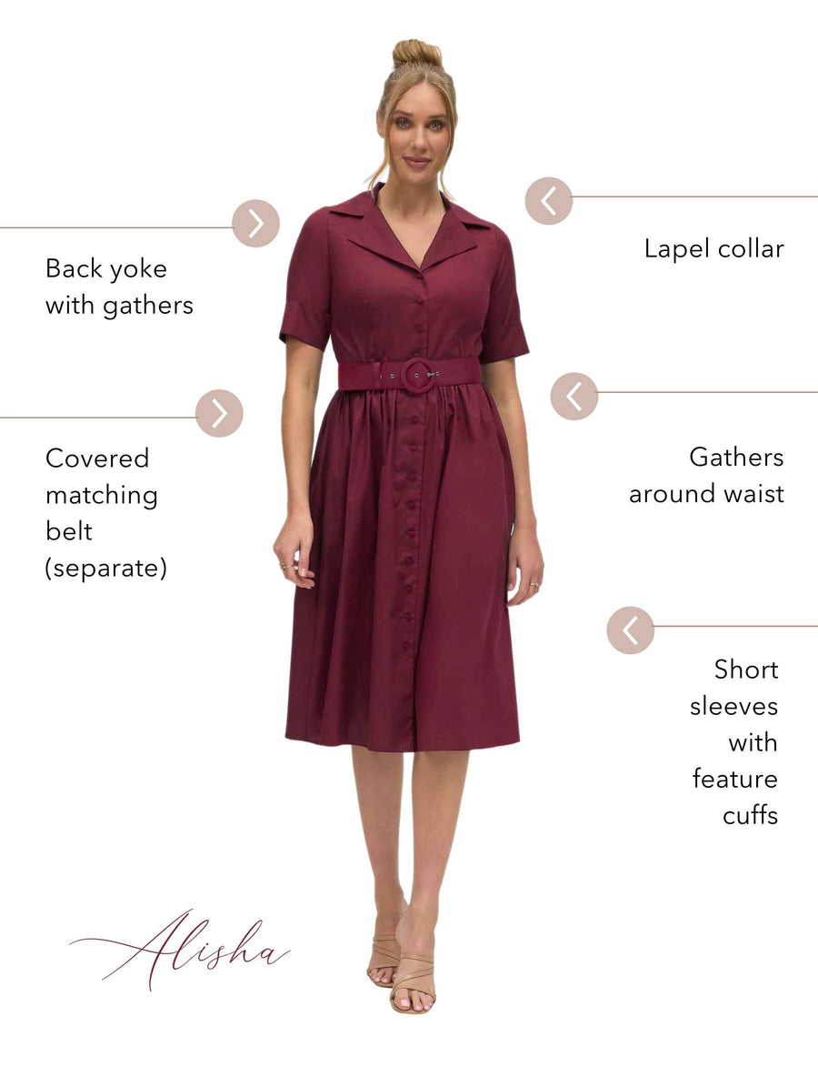Alisha 'Red Berry' 100% Cotton Shirtdress