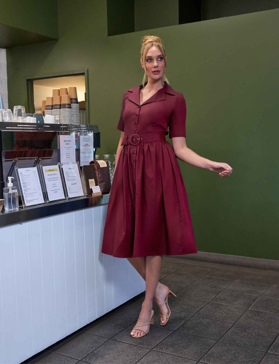 Alisha 'Red Berry' 100% Cotton Shirtdress