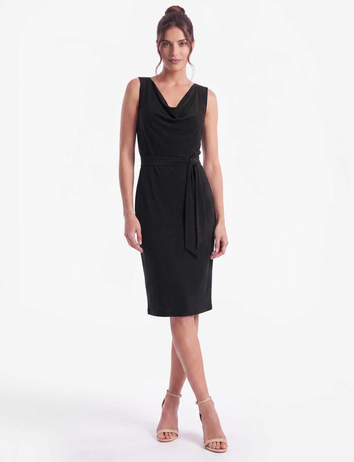 Alix Sleeveless Cowl Neck Belted Dress - Black