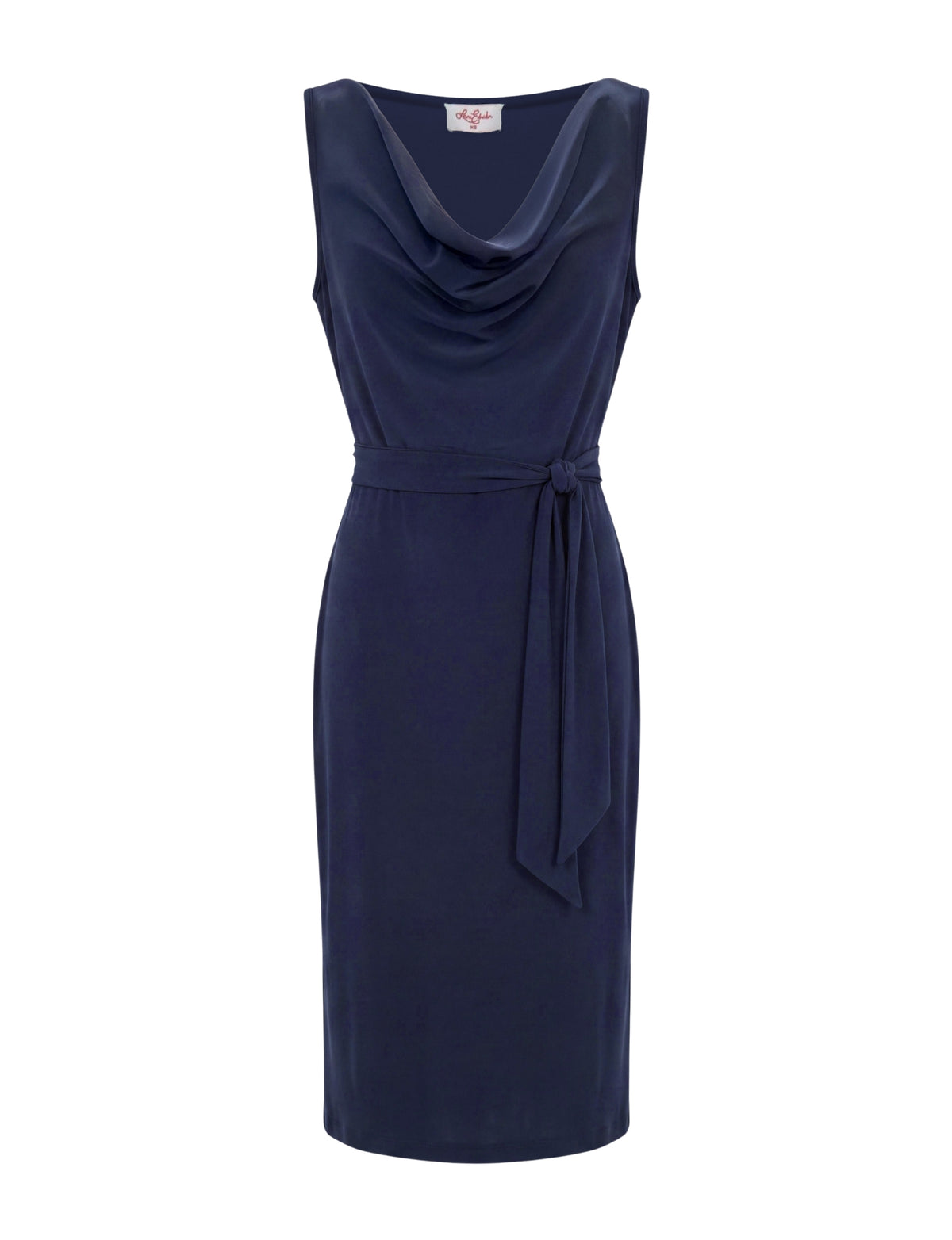 Alix Sleeveless Cowl Neck Belted Dress - Navy