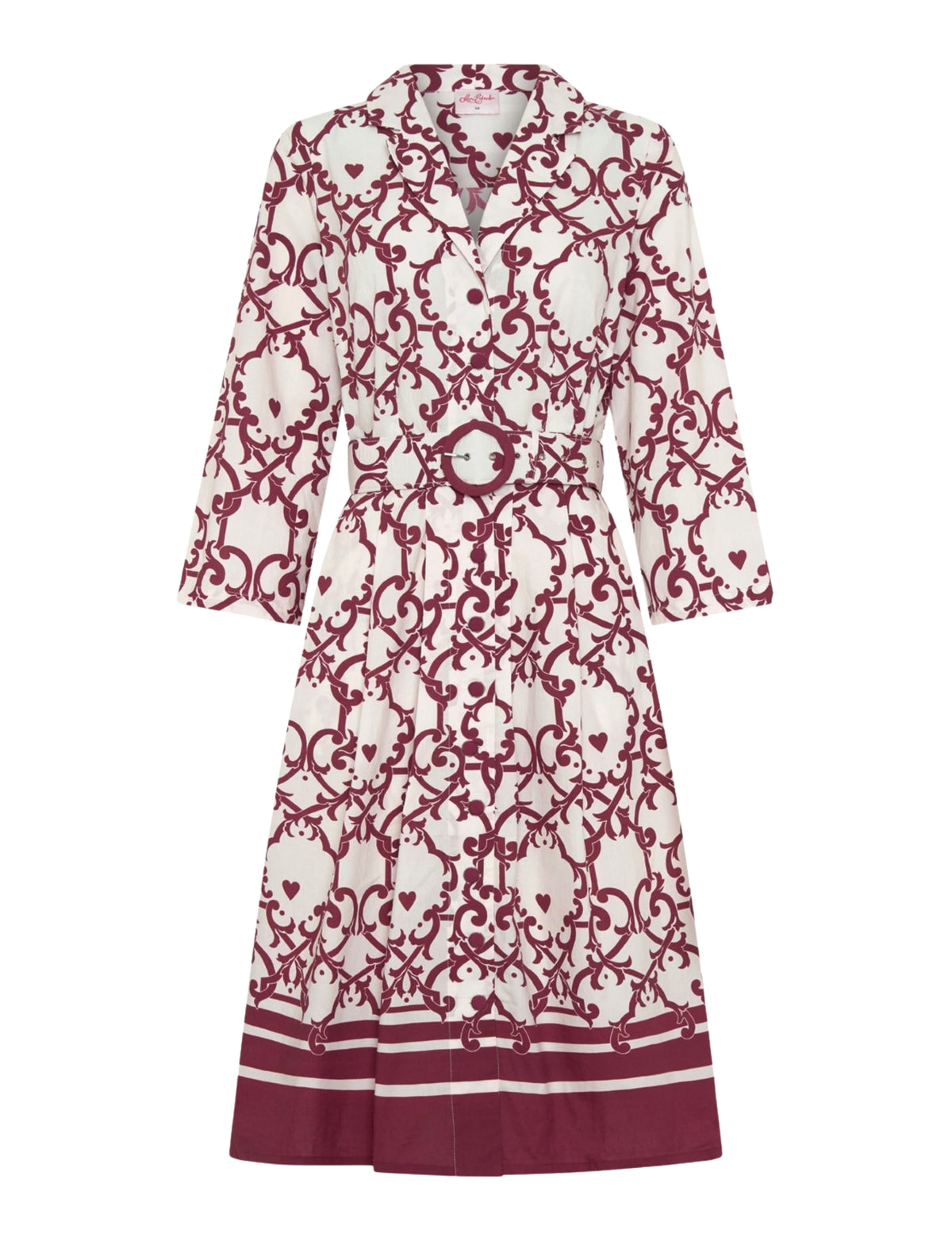 Azzurra 'Amalfi Affair' Belted 3/4 Sleeve Shirt Dress - Burgundy
