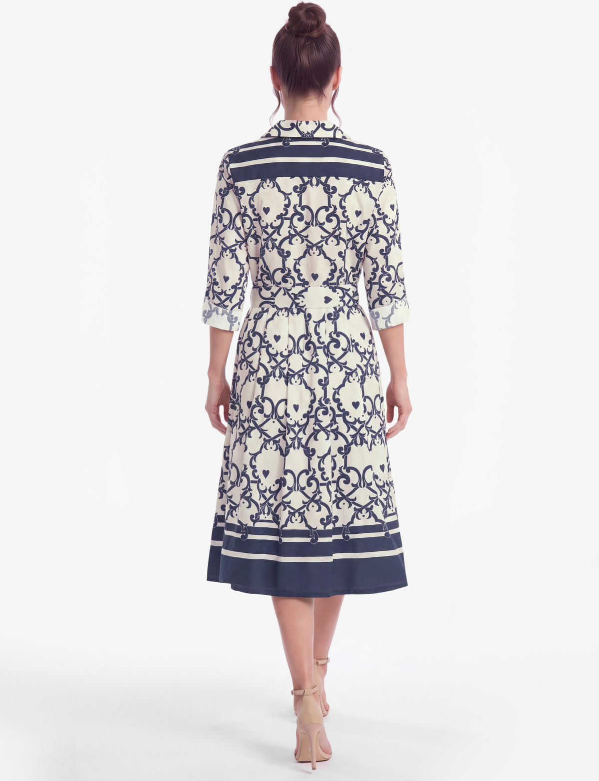 Azzurra 'Amalfi Affair' Belted 3/4 Sleeve Shirt Dress - Navy