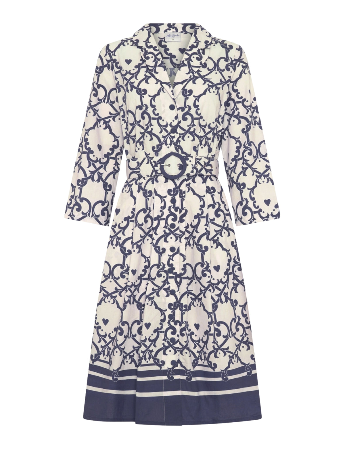 Azzurra 'Amalfi Affair' Belted 3/4 Sleeve Shirt Dress - Navy