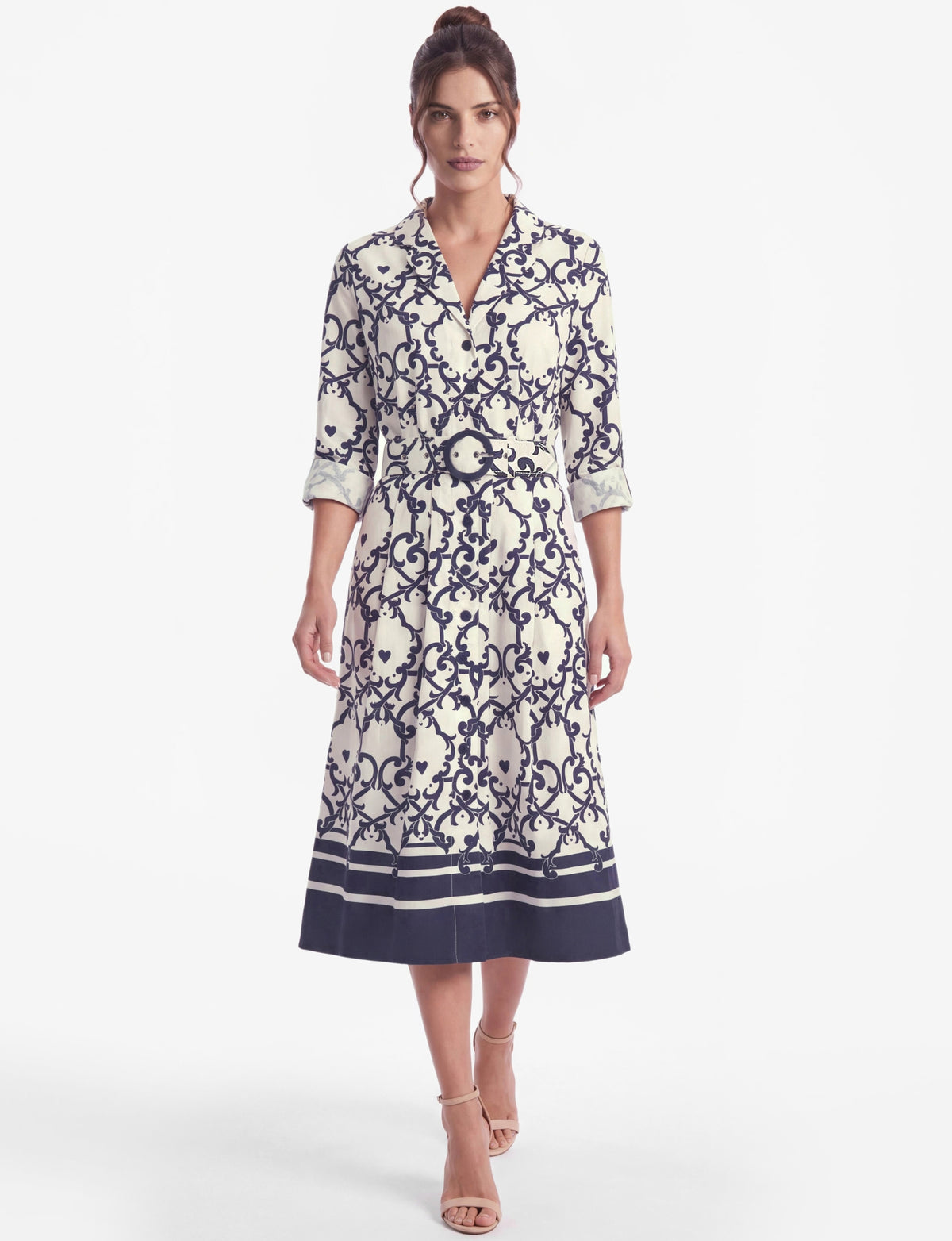Azzurra 'Amalfi Affair' Belted 3/4 Sleeve Shirt Dress - Navy
