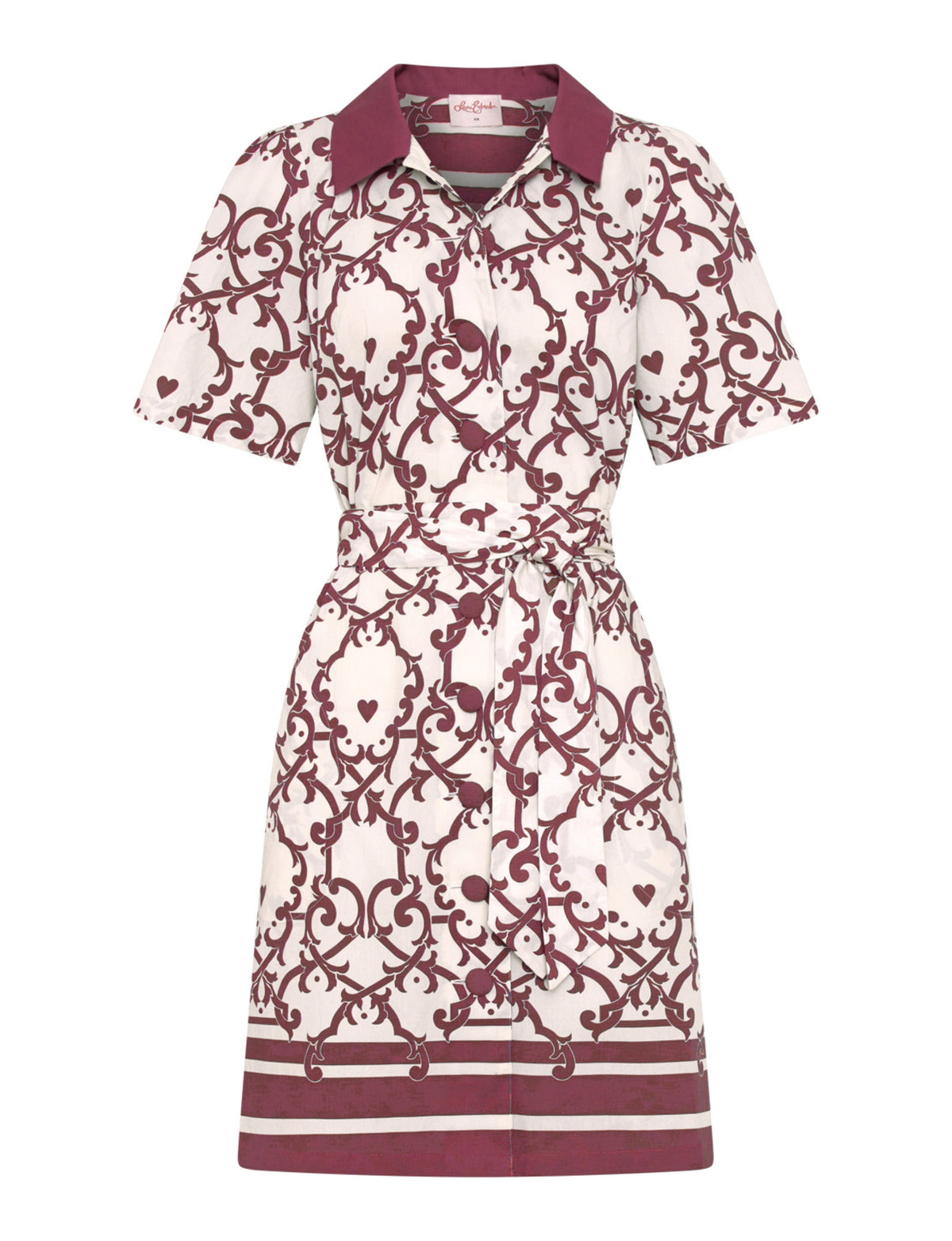 Ginevra Belted Short Sleeve Shirt Dress - Burgundy 'Amalfi Affair'
