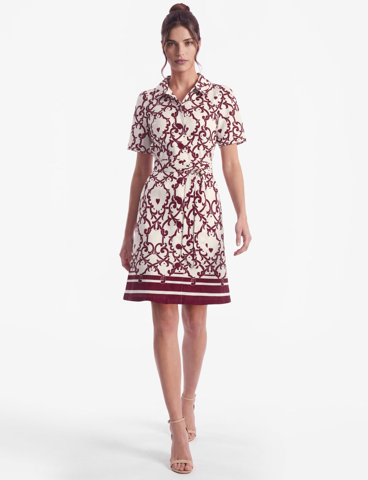 Ginevra 'Amalfi Affair' Belted Short Sleeve Shirt Dress - Burgundy