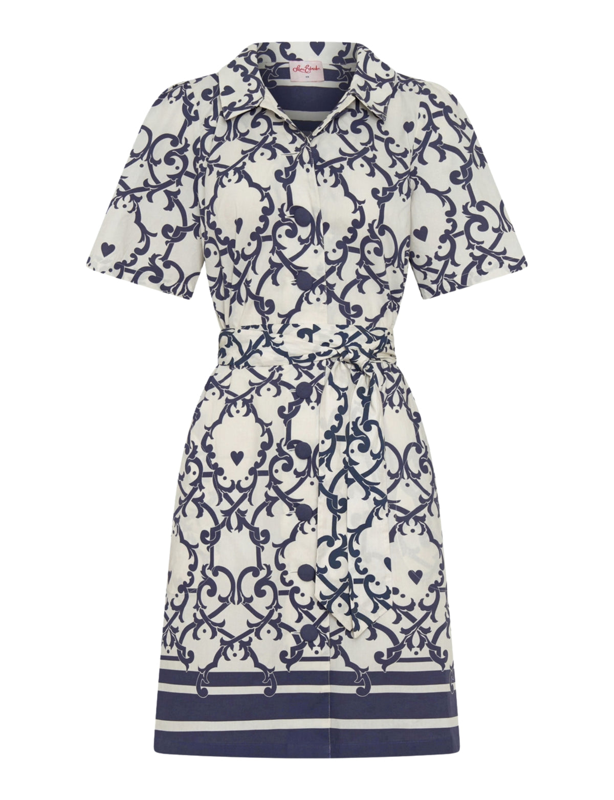 Ginevra 'Amalfi Affair' Belted Short Sleeve Shirt Dress - Navy
