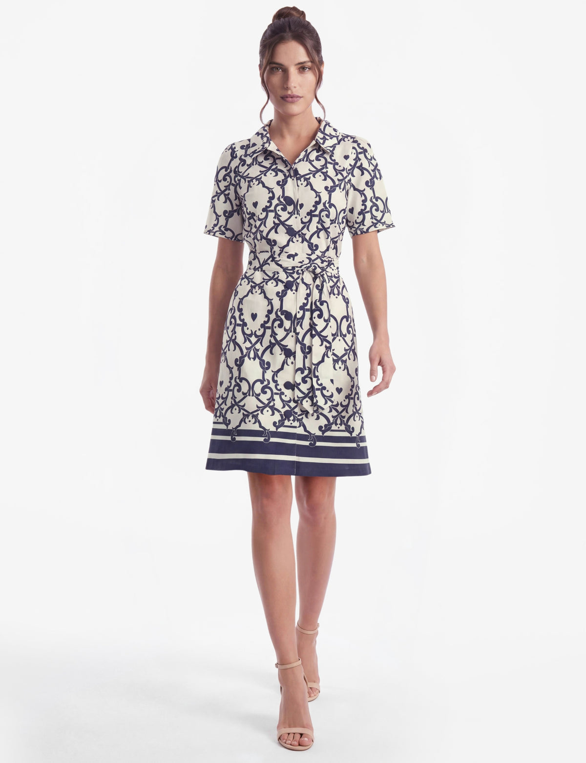 Ginevra 'Amalfi Affair' Belted Short Sleeve Shirt Dress - Navy