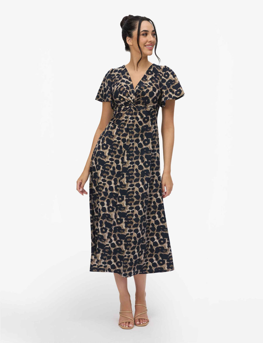 Jena 'Animal Print' V-Neck Empire Dress