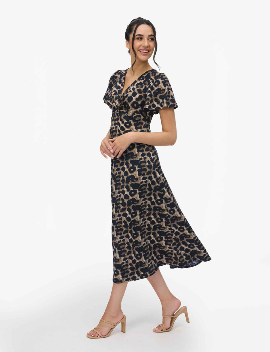 Jena 'Animal Print' V-Neck Empire Dress