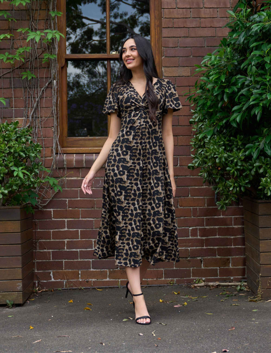 Jena 'Animal Print' V-Neck Empire Dress