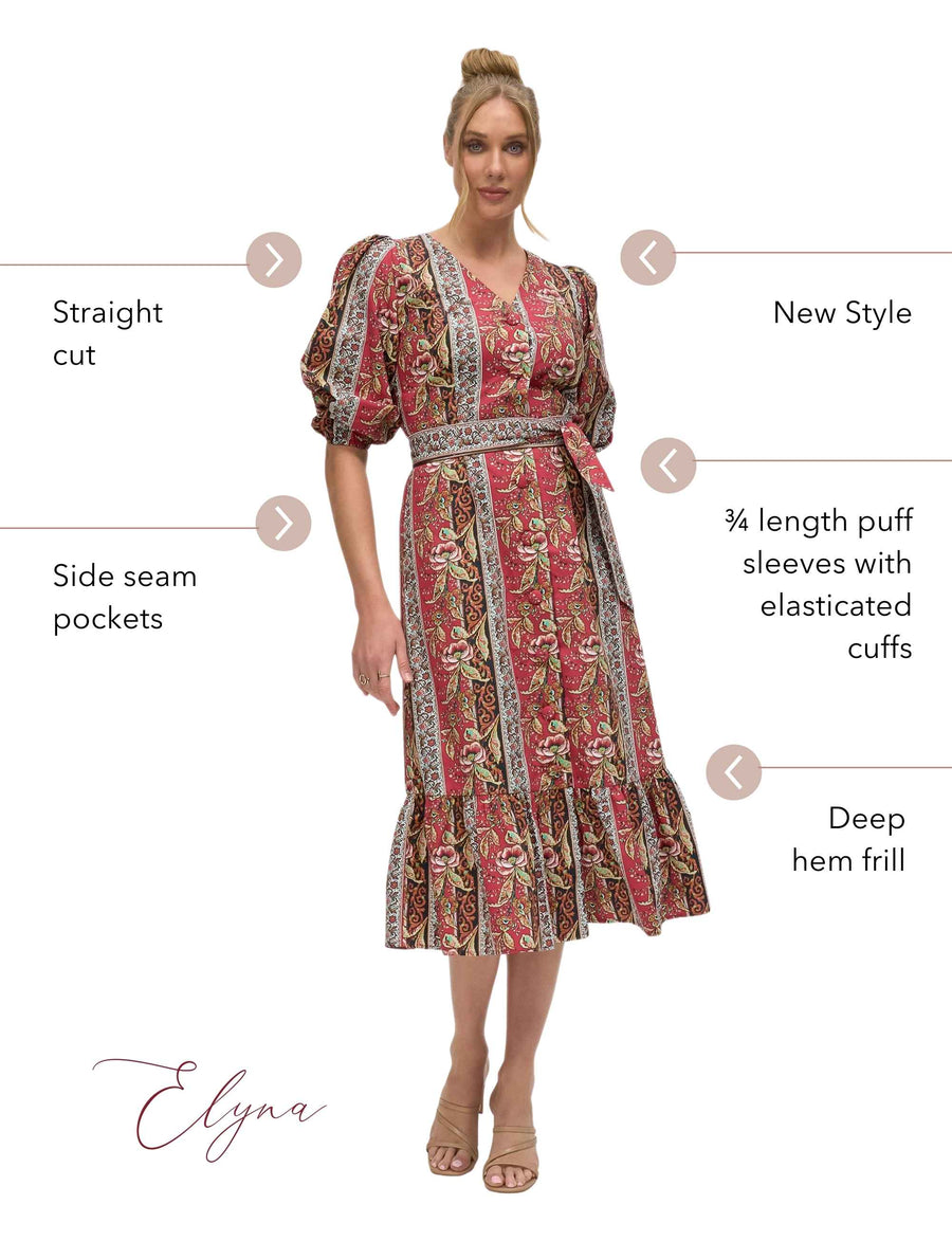 Elyna 'Bordeaux' 100% Cotton Shirt Dress