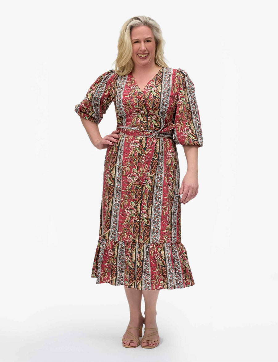 Elyna 'Bordeaux' 100% Cotton Shirt Dress