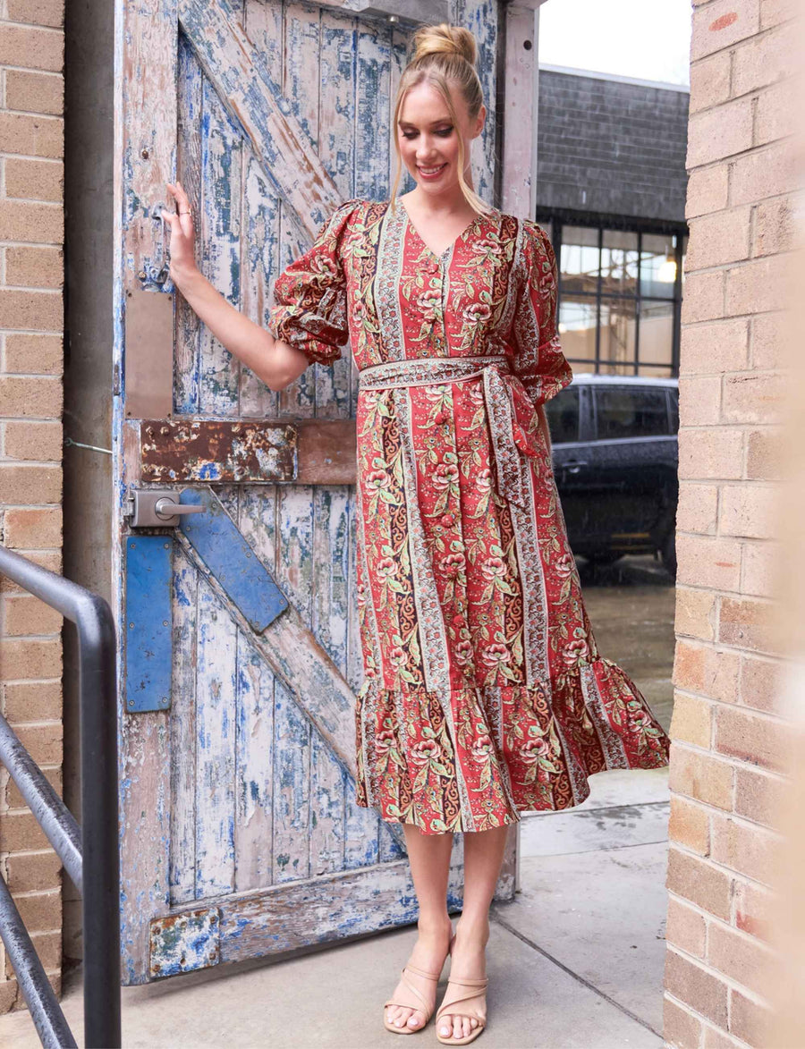 Elyna 'Bordeaux' 100% Cotton Shirt Dress
