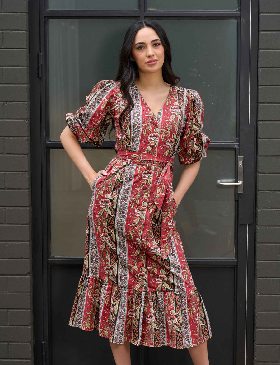 Elyna 'Bordeaux' 100% Cotton Shirt Dress