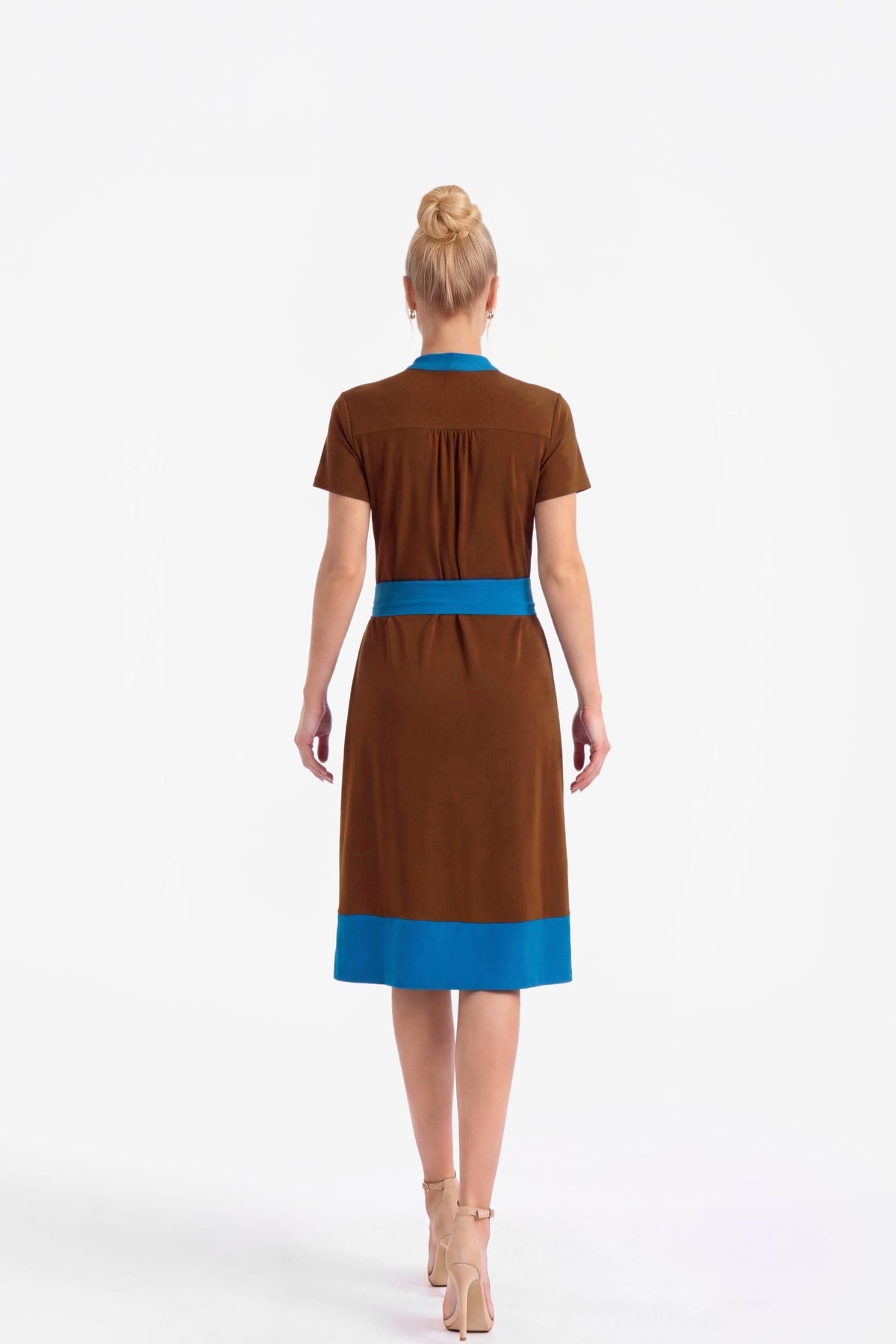 Bridget V-Neck Contrast Jersey Shift Dress - Suede/Ocean 
