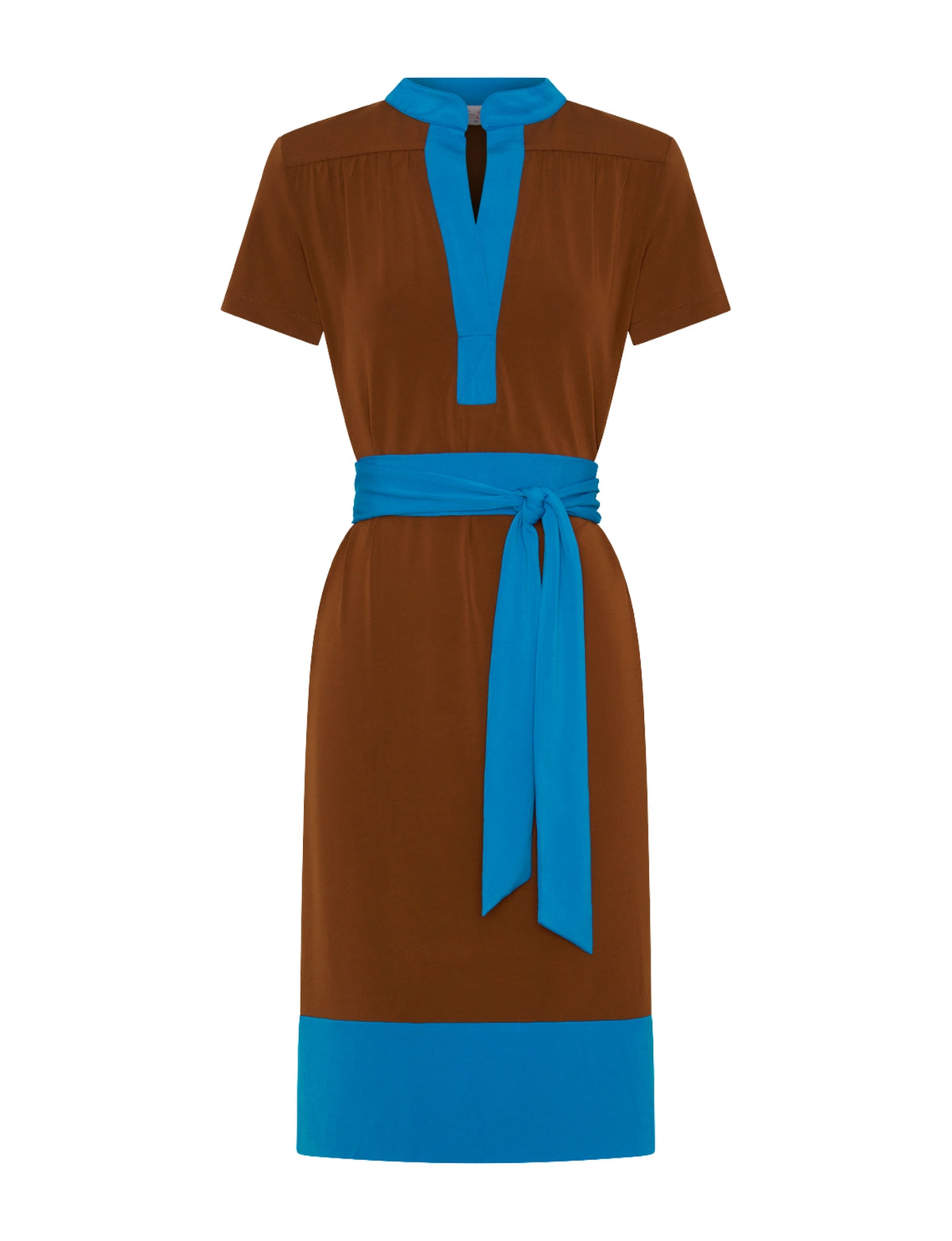 Bridget V-Neck Contrast Jersey Shift Dress - Suede/Ocean 