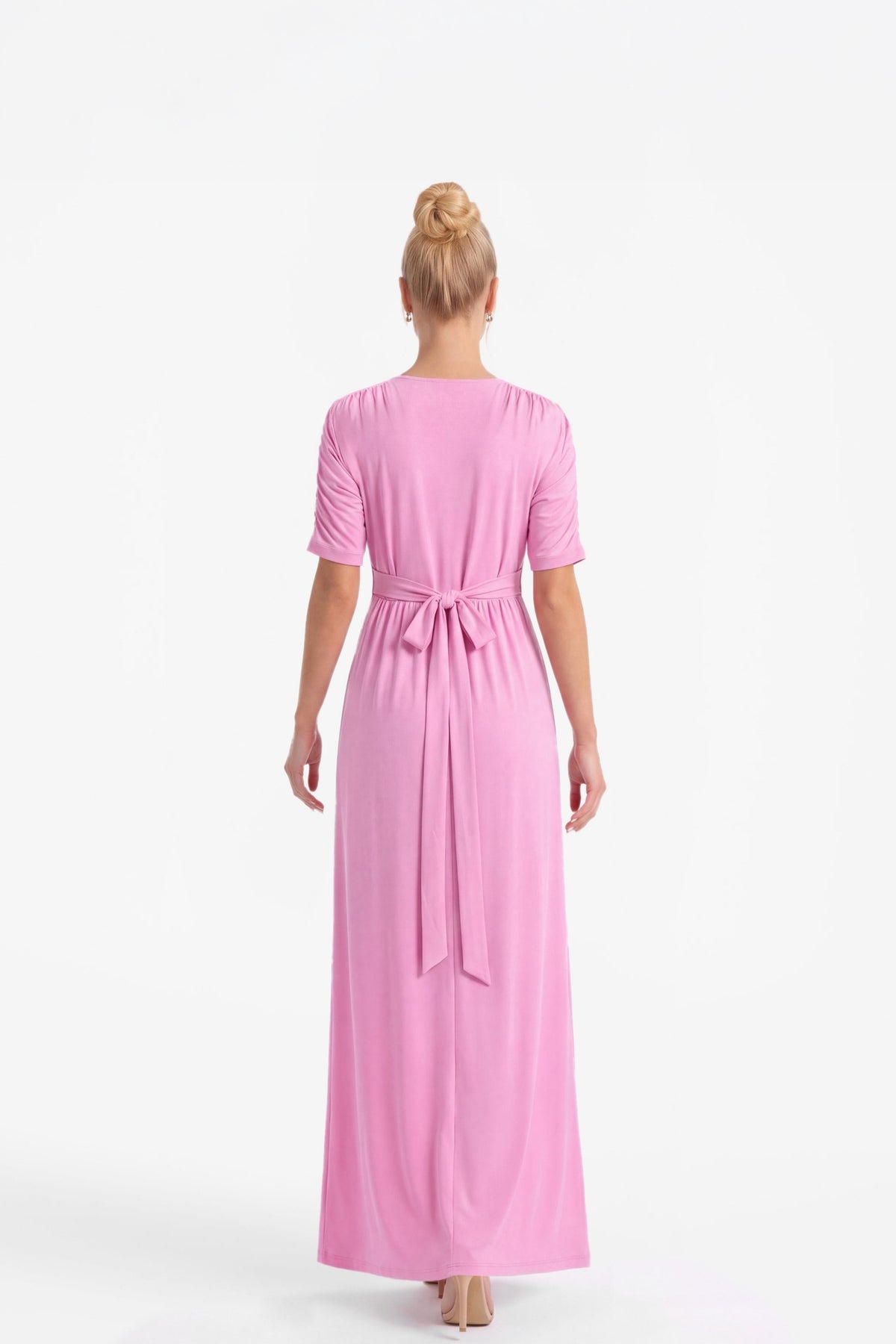 Capri V-Neck Maxi Dress with Empire Waist - Cotton Candy 
