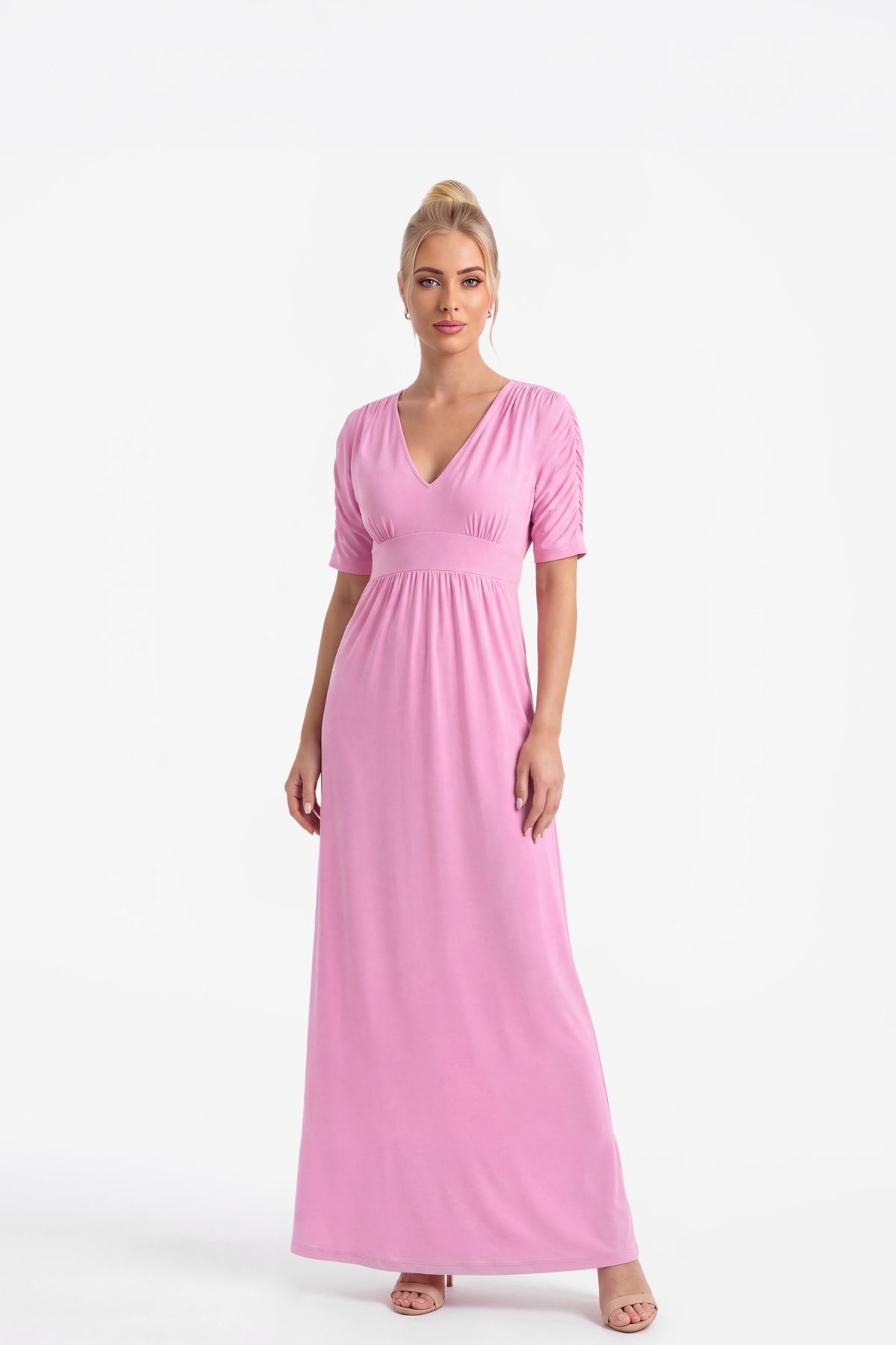 Capri V-Neck Maxi Dress with Empire Waist - Cotton Candy 