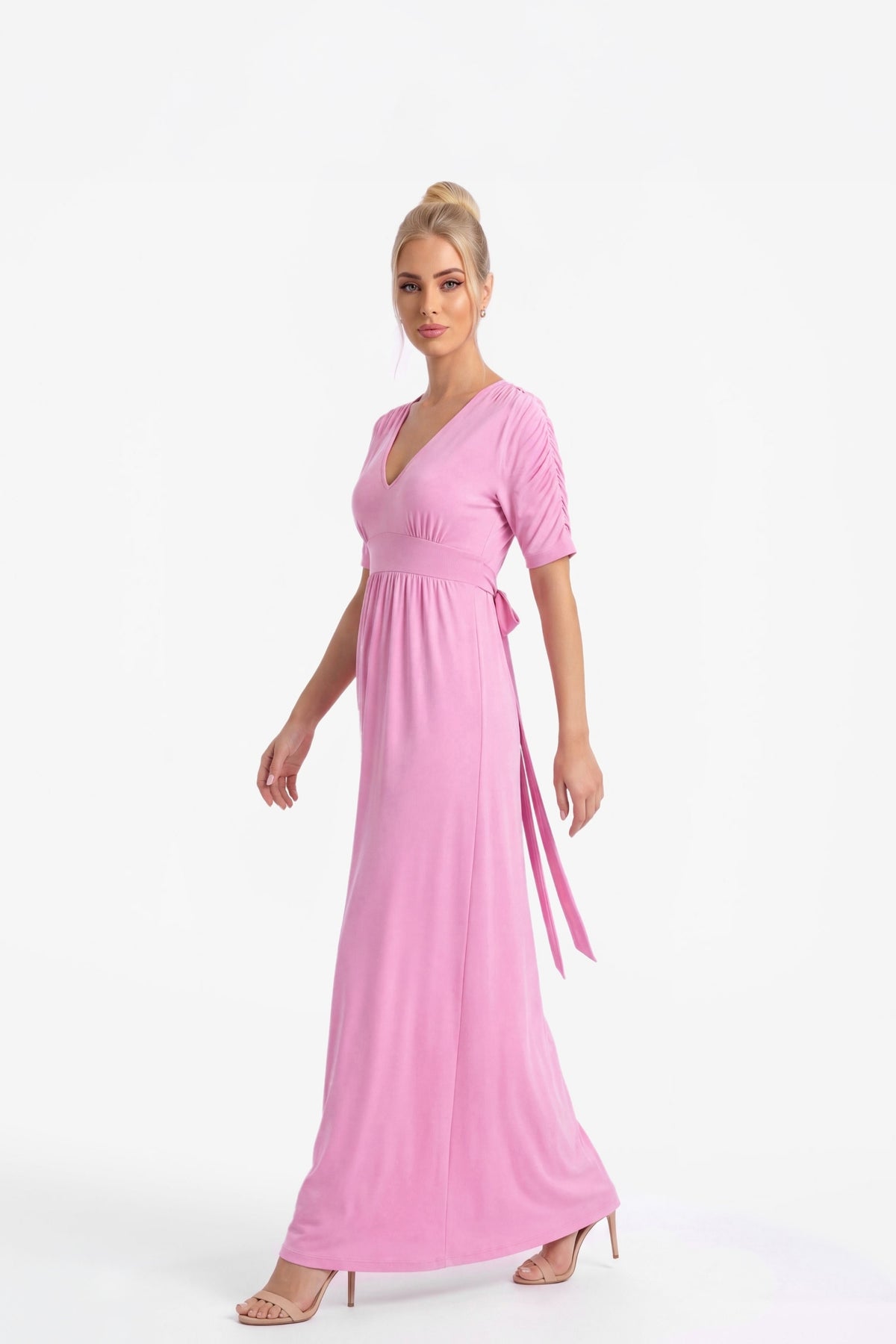 Capri V-Neck Maxi Dress with Empire Waist - Cotton Candy 