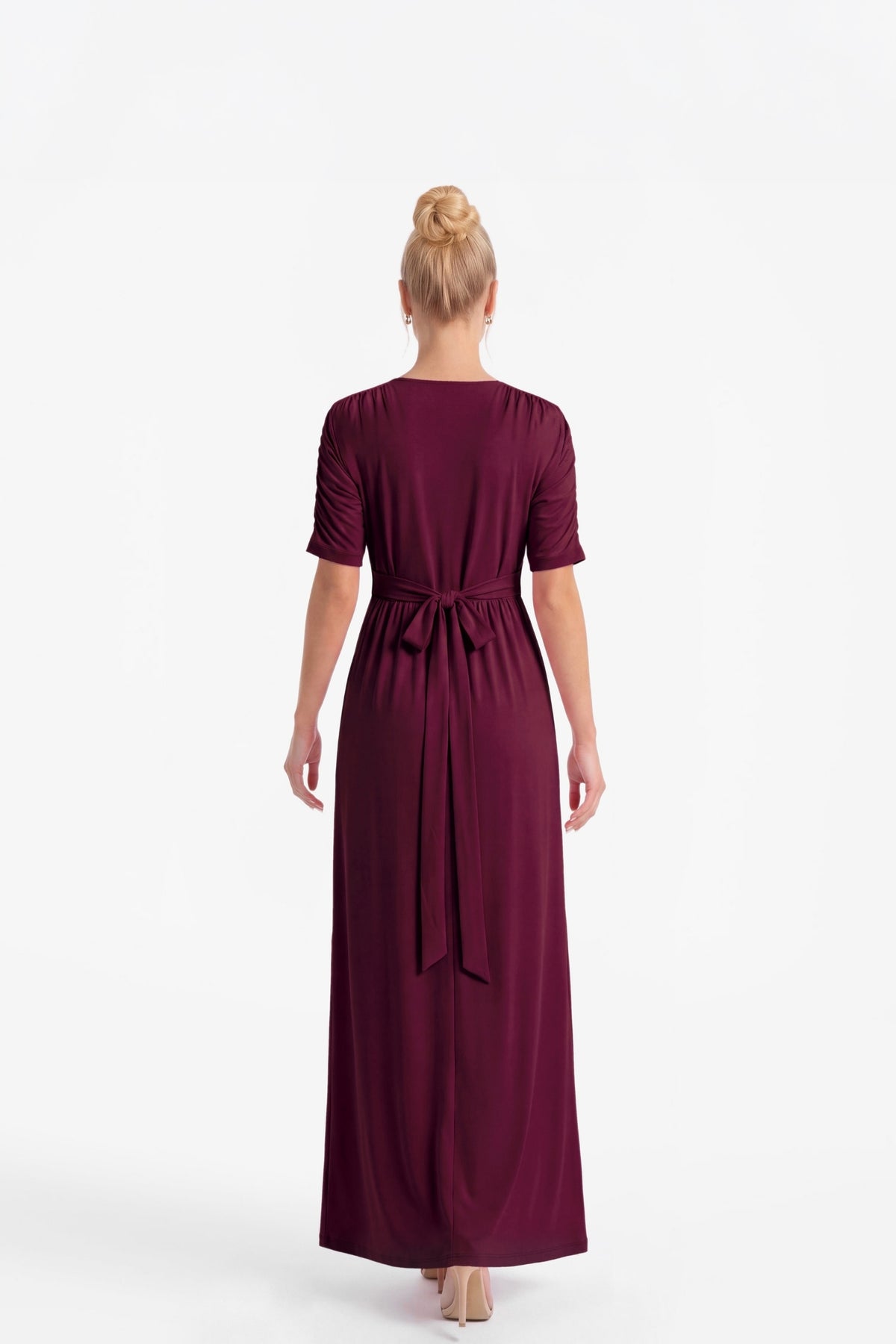 Capri V-Neck Maxi Dress with Empire Waist - Merlot