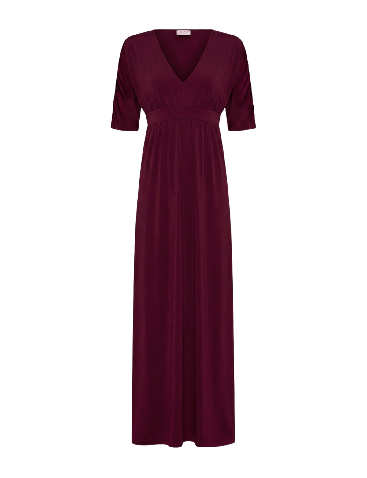 Capri V-Neck Maxi Dress with Empire Waist - Merlot
