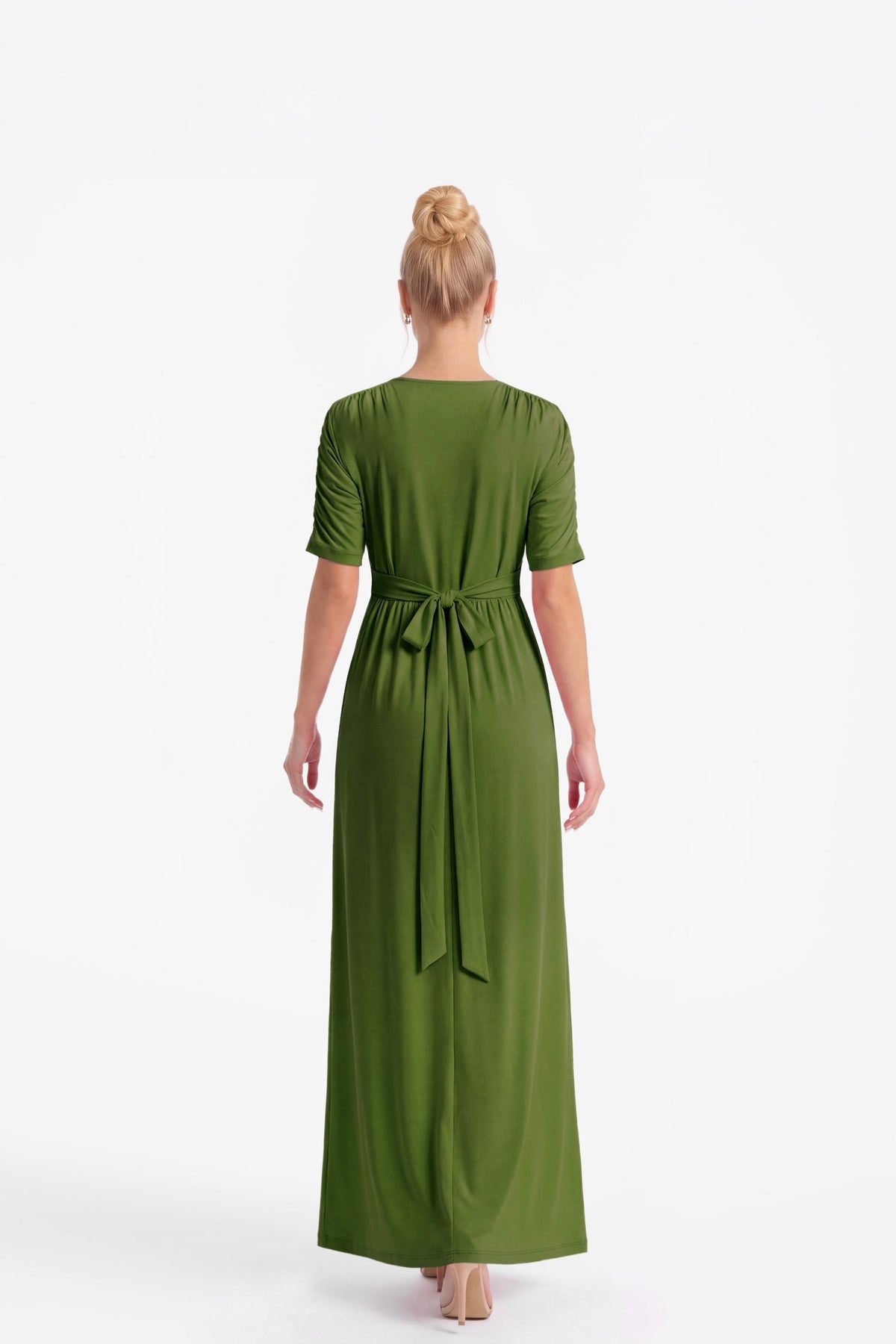 Capri V-Neck Maxi Dress with Empire Waist - Olive